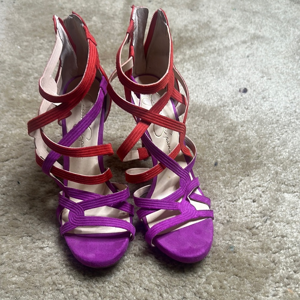 Jessica Simpson  Red and Purple Strappy Heels
